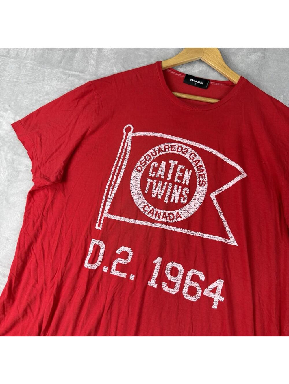 Dsquared2 T-shirt Caten Twins Canada 1964 Flag Graphic Tee Red Size M Designer